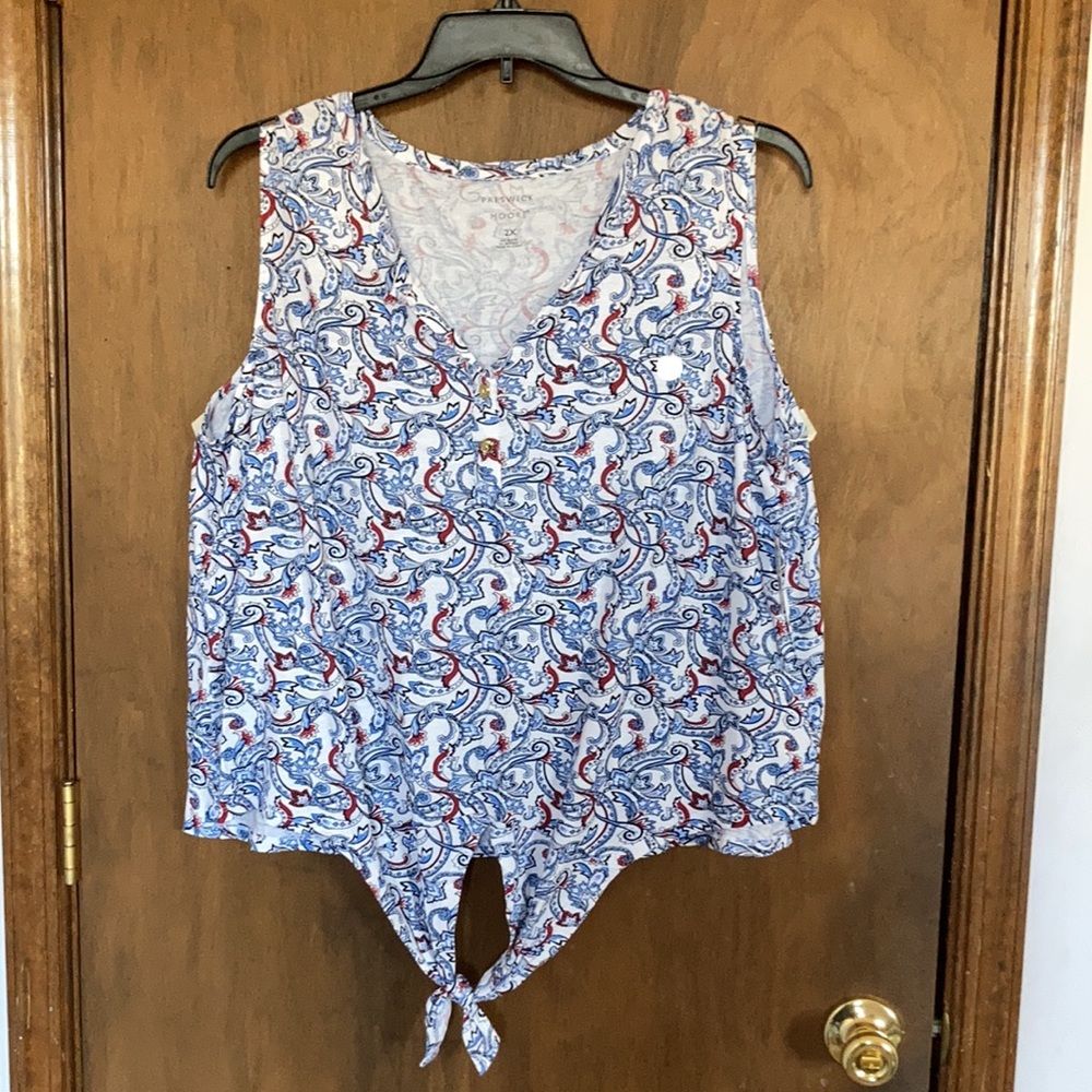 Preswick & Moore top paisley floral print top w stretch & tie detail 2X - Picture 10 of 17
